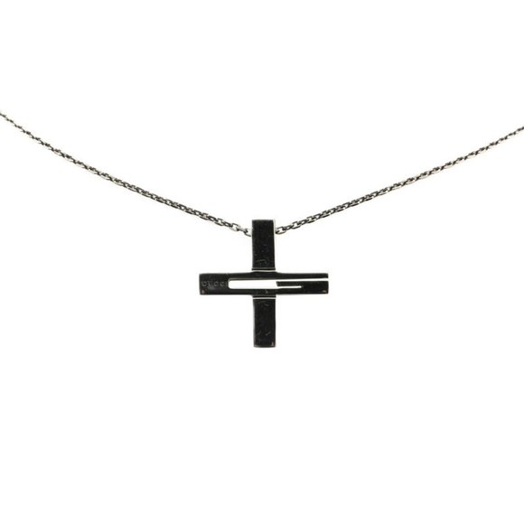 Gucci Cutout G Cross Pendant Necklace 228363 SV925 Silver Ruthenium Women's GUCC - Picture 1 of 5